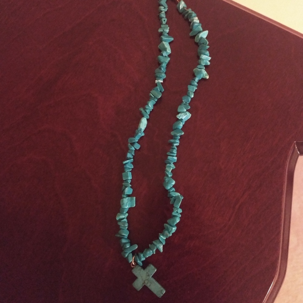 Blue Stone Necklace with Cross